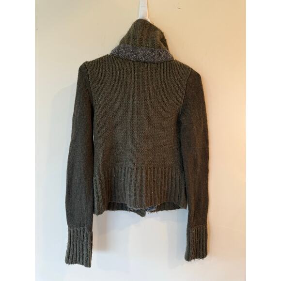 VTG Free People Cardigan Sweater Womens Forest Green Chunky Knit Mock Neck Y2K - Picture 2 of 12